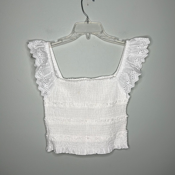 Love Riche Tops - Love Riche White Eyelet Smocked Boho Cropped Top White Sz Large!